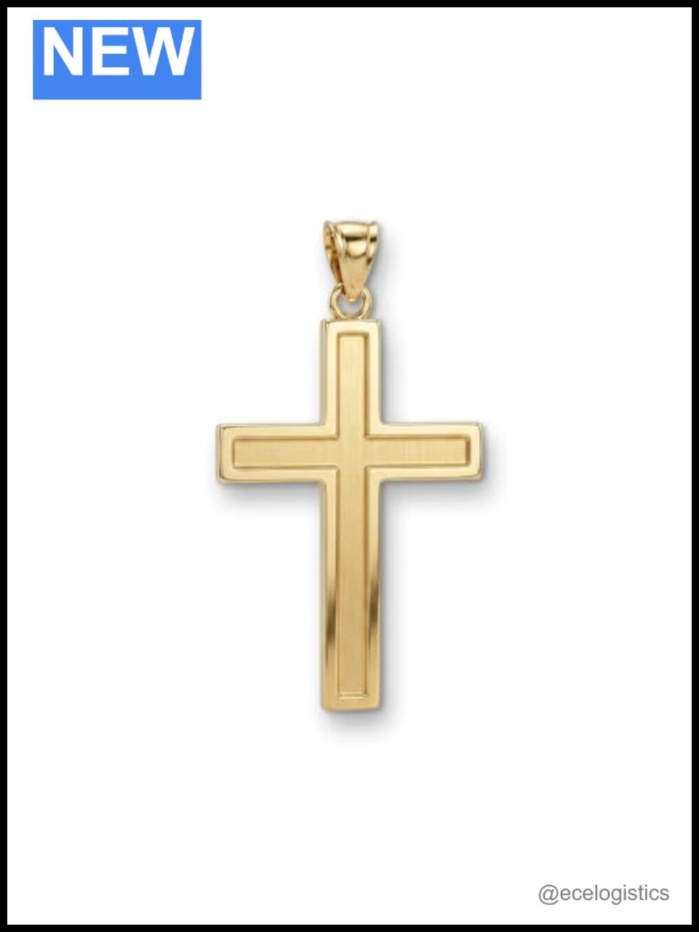 14K Yellow Gold Double-Bonded Cross Pendant, 1.75" XXL, Made in USA